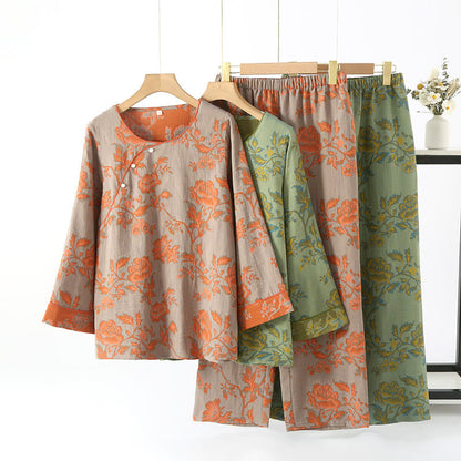 Nachtwäsche-Set mit Rundhalsausschnitt und Blumenmuster aus Baumwollgaze