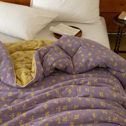 Doppellagige Steppdecke aus Gaze-Jacquard mit Blumenmuster