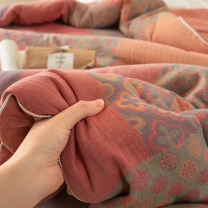 Weiche Steppdecke aus Jacquard-Baumwollgaze im Retro-Stil