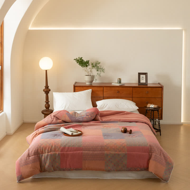 Weiche Steppdecke aus Jacquard-Baumwollgaze im Retro-Stil