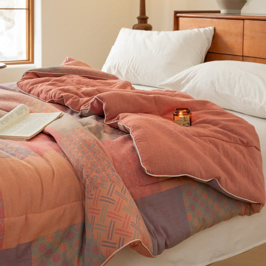 Weiche Steppdecke aus Jacquard-Baumwollgaze im Retro-Stil