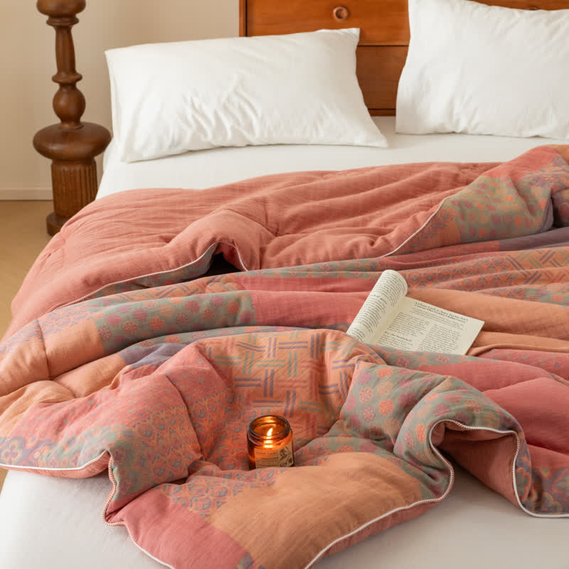 Weiche Steppdecke aus Jacquard-Baumwollgaze im Retro-Stil