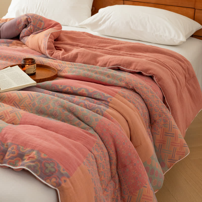 Weiche Steppdecke aus Jacquard-Baumwollgaze im Retro-Stil