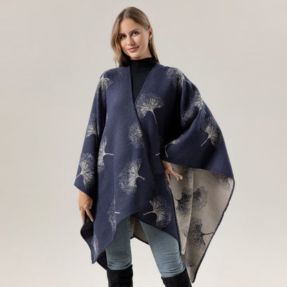 Luxuriöser Ginkgoblatt-Reiseschal-Umhang - Marineblau - 130cm x 150cm - image 5