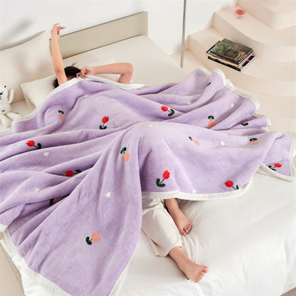 Weiche Fleece-Überwurfdecke mit pastoralen Tulpenmotiven