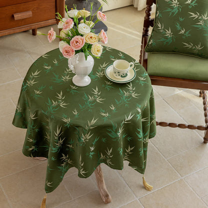 Rustikale, elegante Tischdecke mit Bambusquaste