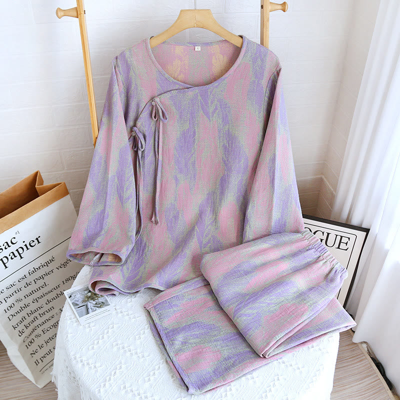 Pyjama-Set aus reinem Baumwolljacquard mit Federn