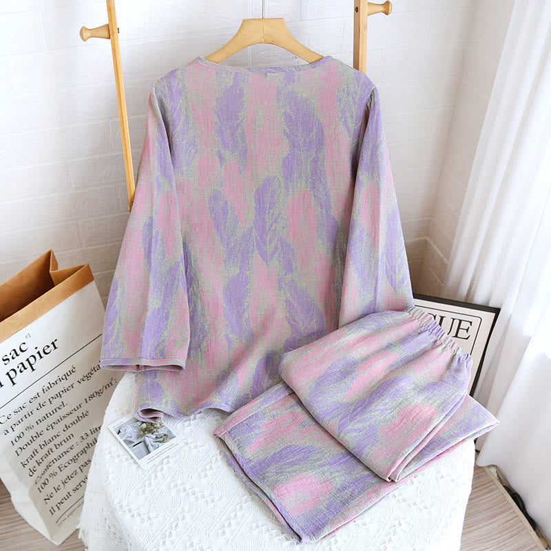 Pyjama-Set aus reinem Baumwolljacquard mit Federn