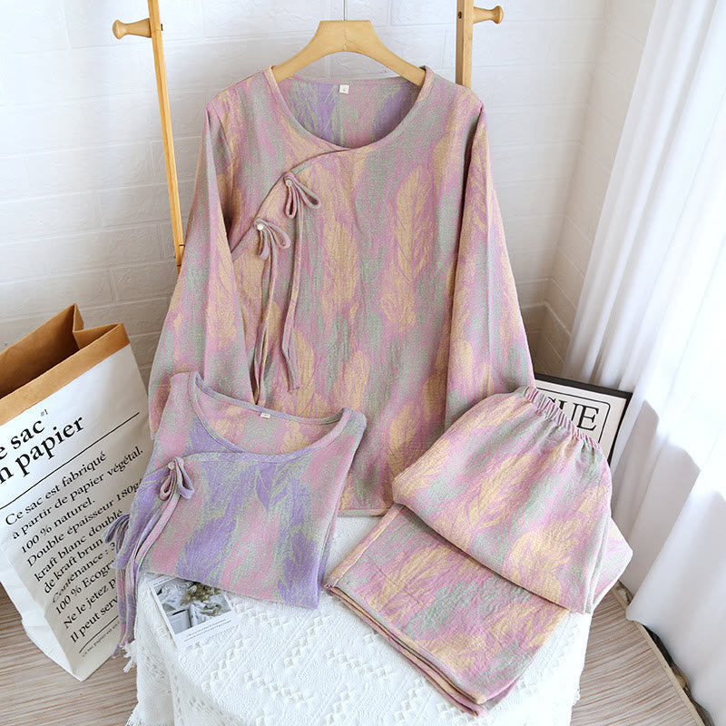 Pyjama-Set aus reinem Baumwolljacquard mit Federn