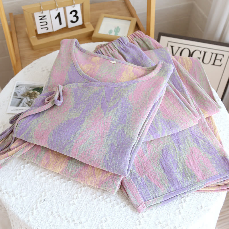 Pyjama-Set aus reinem Baumwolljacquard mit Federn