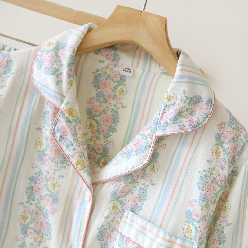 Pyjama-Set aus Baumwollgaze mit Blumenmuster