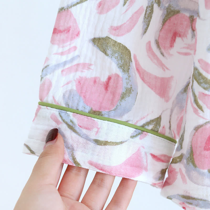 Pyjama-Set aus Baumwollgaze mit Blumenmuster und Tulpenmotiv