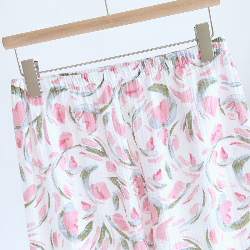 Pyjama-Set aus Baumwollgaze mit Blumenmuster und Tulpenmotiv