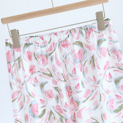 Pyjama-Set aus Baumwollgaze mit Blumenmuster und Tulpenmotiv