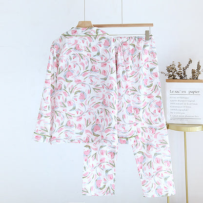 Pyjama-Set aus Baumwollgaze mit Blumenmuster und Tulpenmotiv