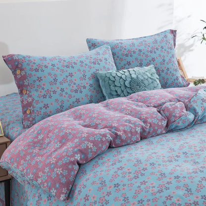 Bettwäscheset aus Baumwollgaze mit Blumenknöpfen (4-teilig)
