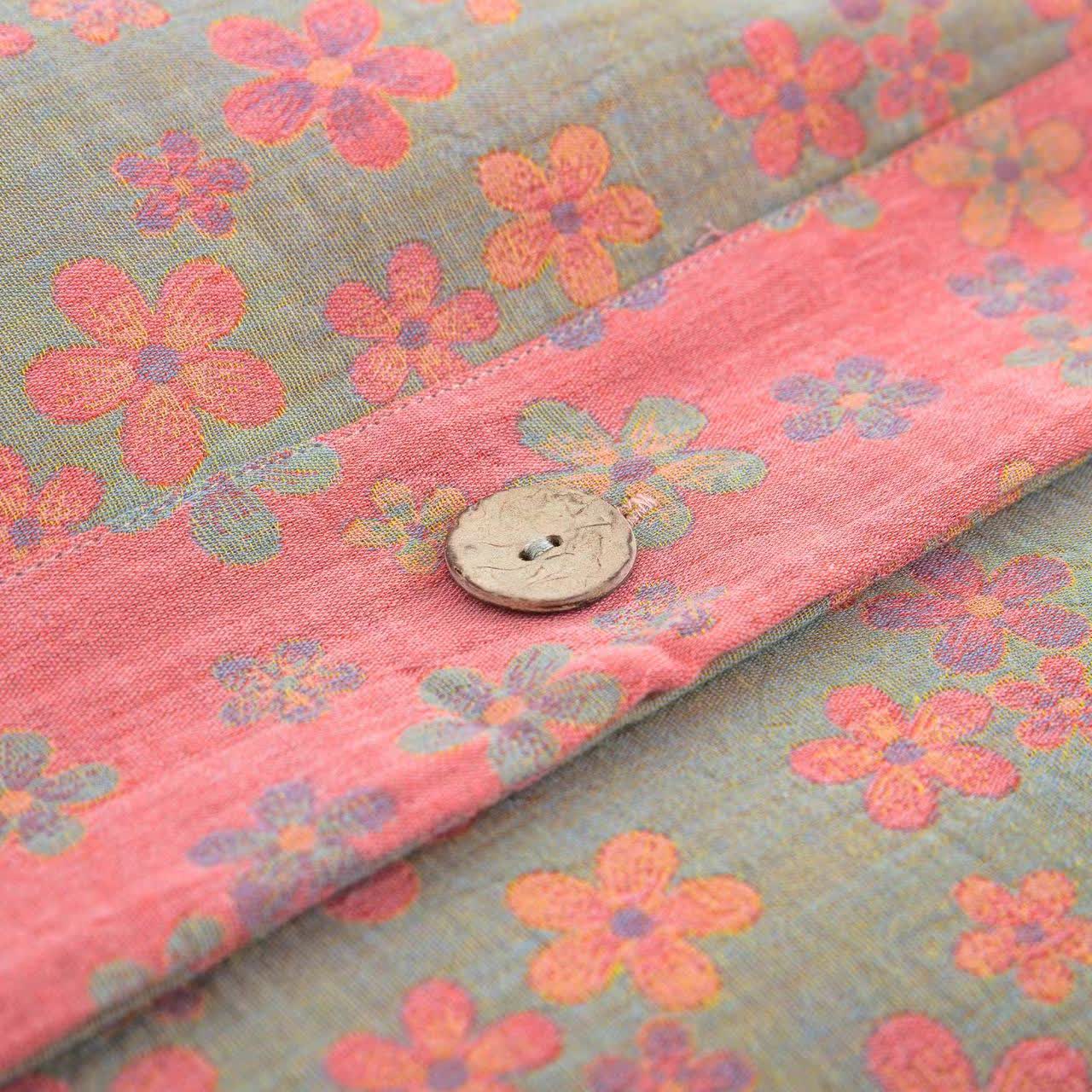 Bettwäscheset aus Baumwollgaze mit Blumenknöpfen (4-teilig)