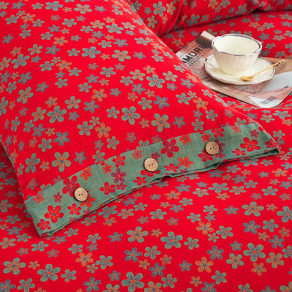 Bettwäscheset aus Baumwollgaze mit Blumenknöpfen (4-teilig)
