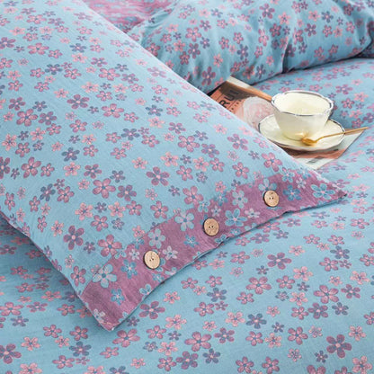 Bettwäscheset aus Baumwollgaze mit Blumenknöpfen (4-teilig)