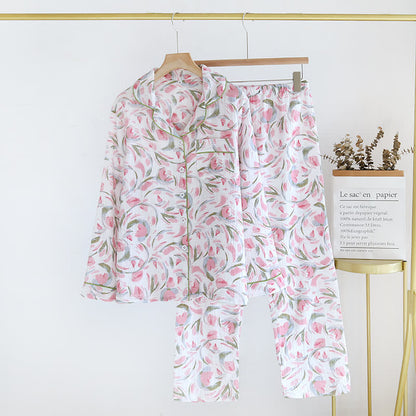 Pyjama-Set aus Baumwollgaze mit Blumenmuster und Tulpenmotiv