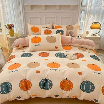 Bettwäscheset aus reiner Baumwolle mit Cartoon-Kürbismotiv (3-teilig)
