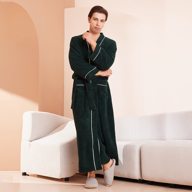 Bequemer, langer Bademantel aus Fleece in Volltonfarbe - image 8