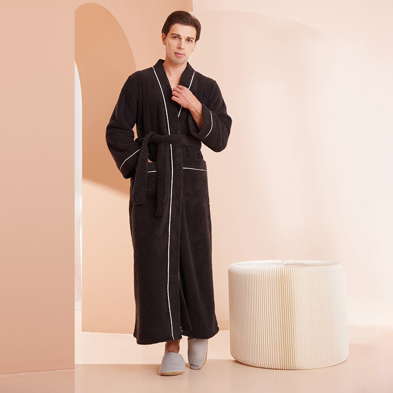 Bequemer, langer Bademantel aus Fleece in Volltonfarbe - Dunkelbraun - Männer 3XL - image 4