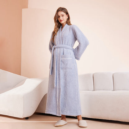 Bequemer, langer Bademantel aus Fleece in Volltonfarbe - Grau Blau - Frauen 3XL - image 9
