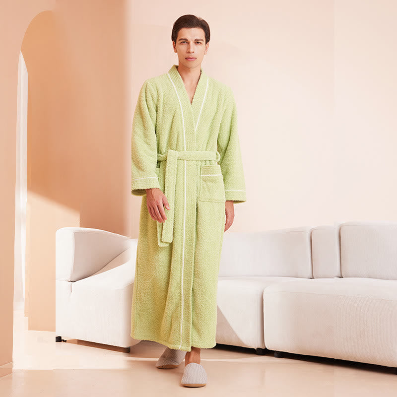 Bequemer, langer Bademantel aus Fleece in Volltonfarbe - Grün - Männer 3XL - image 6