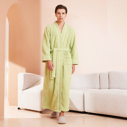 Bequemer, langer Bademantel aus Fleece in Volltonfarbe - Grün - Männer 3XL - image 6