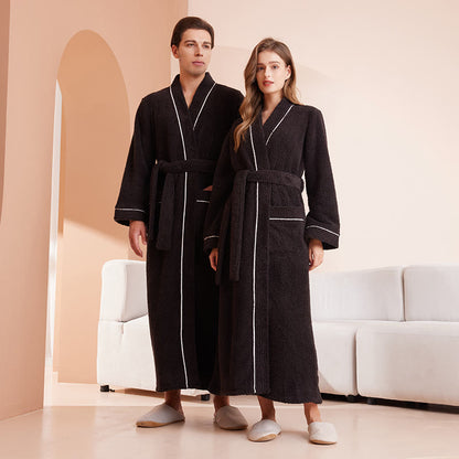 Bequemer, langer Bademantel aus Fleece in Volltonfarbe - image 1