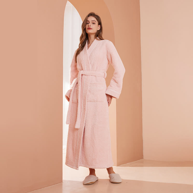 Bequemer, langer Bademantel aus Fleece in Volltonfarbe - Rosa - Frauen 3XL - image 11