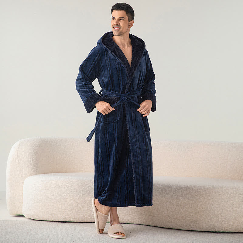 Langer Winterbademantel aus Fleece mit Kapuze - Marineblau - XL - image 7