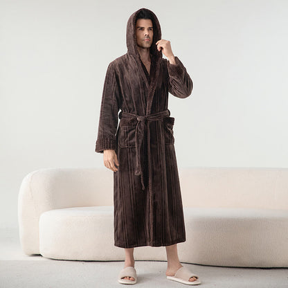 Langer Winterbademantel aus Fleece mit Kapuze - image 10