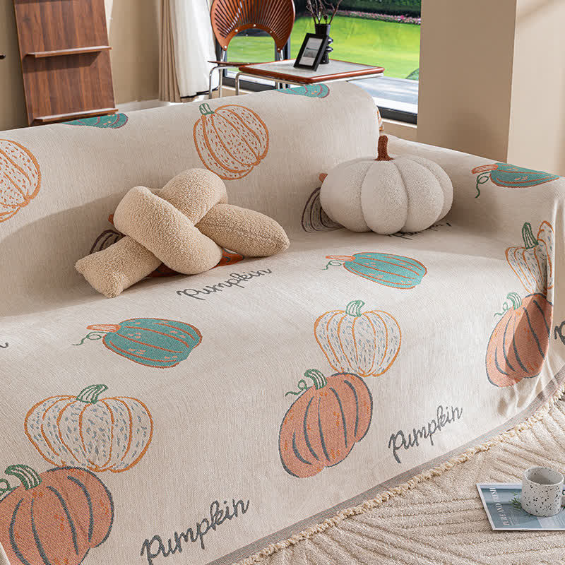 Chenille-Sofabezug mit Halloween-Kürbis