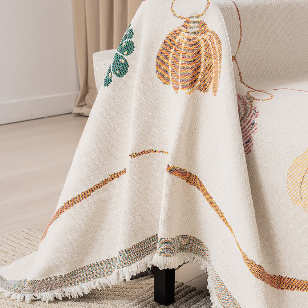 Rustikaler, rutschfester Sofabezug aus Chenille mit Kürbismotiv