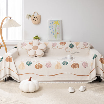 Rustikaler, rutschfester Sofabezug aus Chenille mit Kürbismotiv