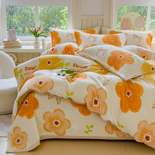 Bettwäscheset aus Samt mit leuchtenden Blumen (4-teilig)