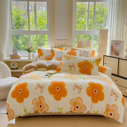 Bettwäscheset aus Samt mit leuchtenden Blumen (4-teilig)