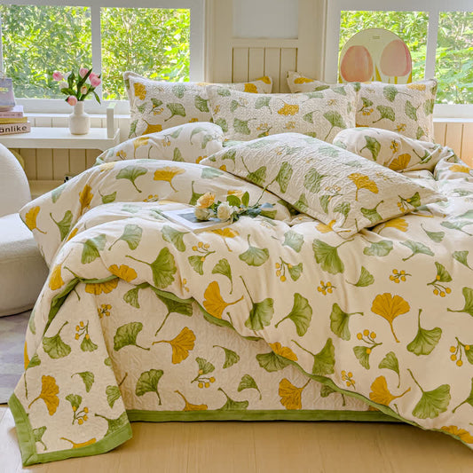 Rustikales Ginkgoblatt-Bettwäscheset aus Samt (4-teilig)