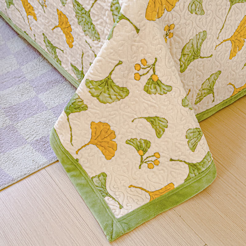Rustikales Ginkgoblatt-Bettwäscheset aus Samt (4-teilig)