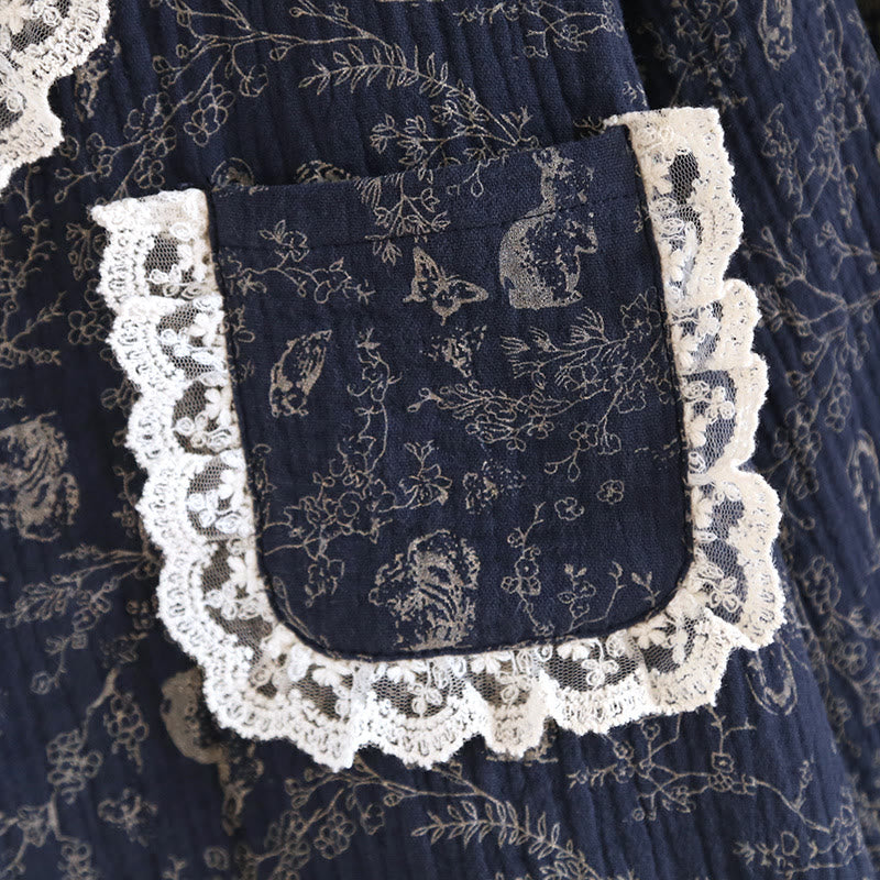 Ländliches Pyjama-Set aus Baumwolle mit Schwanenblumen