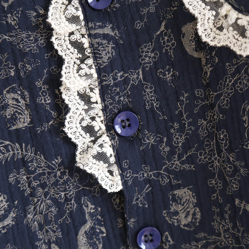 Ländliches Pyjama-Set aus Baumwolle mit Schwanenblumen