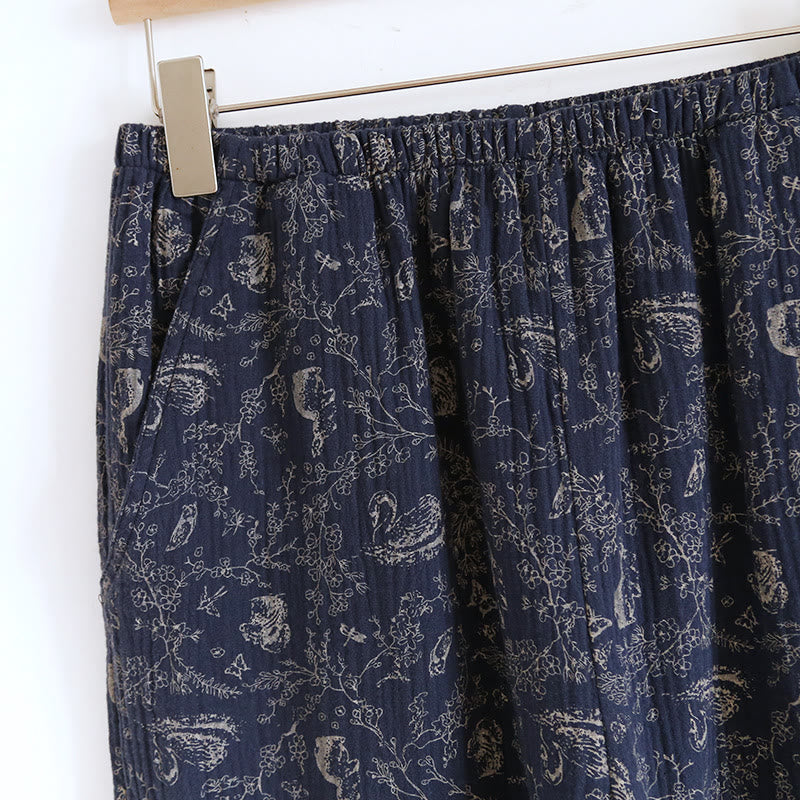 Ländliches Pyjama-Set aus Baumwolle mit Schwanenblumen
