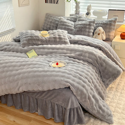 Flauschiges Fleece-Bettbezug-Bettwäscheset (4-teilig)