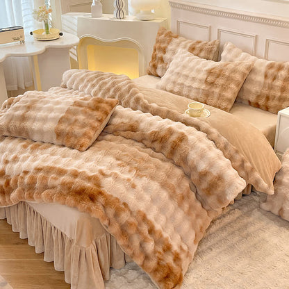 Flauschiges Fleece-Bettbezug-Bettwäscheset (4-teilig)