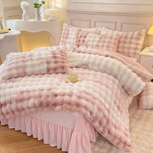 Flauschiges Fleece-Bettbezug-Bettwäscheset (4-teilig)