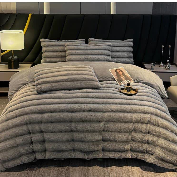 Luxuriöses Vintage-Bettwäscheset aus Plüschfleece (4-teilig) - Grau - 220cm x 240cm - image 24