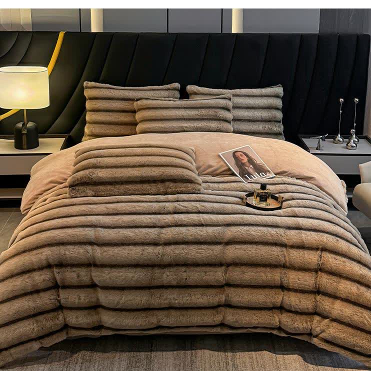 Luxuriöses Vintage-Bettwäscheset aus Plüschfleece (4-teilig) - Kaffee - 220cm x 240cm - image 4
