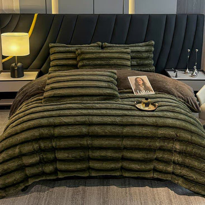 Luxuriöses Vintage-Bettwäscheset aus Plüschfleece (4-teilig) - Dunkelgrün - 220cm x 240cm - image 16